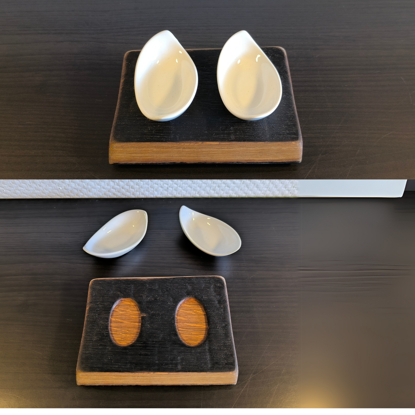 Snackboard aus gebrauchten Fassdauben - 7. Whiskyfass mit 2 Schalen ca. 15 cm - Snackboards