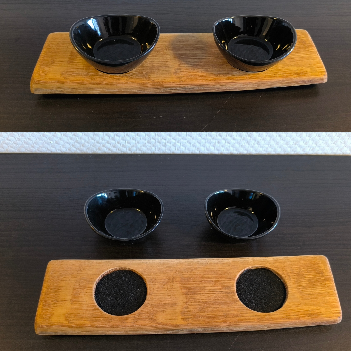 Snackboard aus gebrauchten Fassdauben - 3. Whiskyfass mit 2 Schalen ca. 30 cm - Snackboards