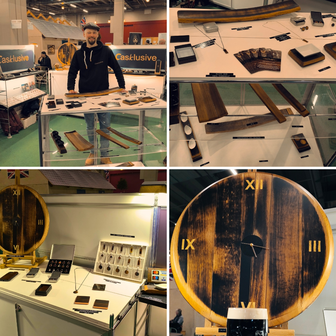 Fotocollage von 4 Fotos vom Casklusive Messestand bei The Village in Nürnberg 2025