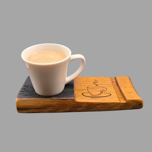 Kaffee-Erlebnis mit Charakter: Untersetzer aus alter Whiskyfass-Daube - Kaffetasse