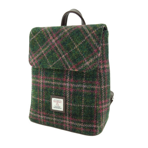 Harris Tweed „Tummel“ Mini Backpack Color Dark Green and Plum
