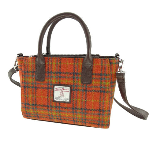 Harris Tweed „Brora“ Small Tote – Das Organisationstalent in Deep Orange Check